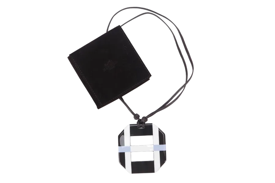 HERMES NECKLACE OCTAGON BROWN/WHITE/BLUE WITH DUST COVER