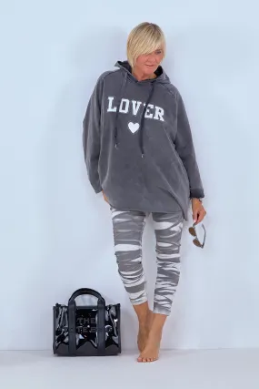 Hoodie mit Lover Flock, anthrazit