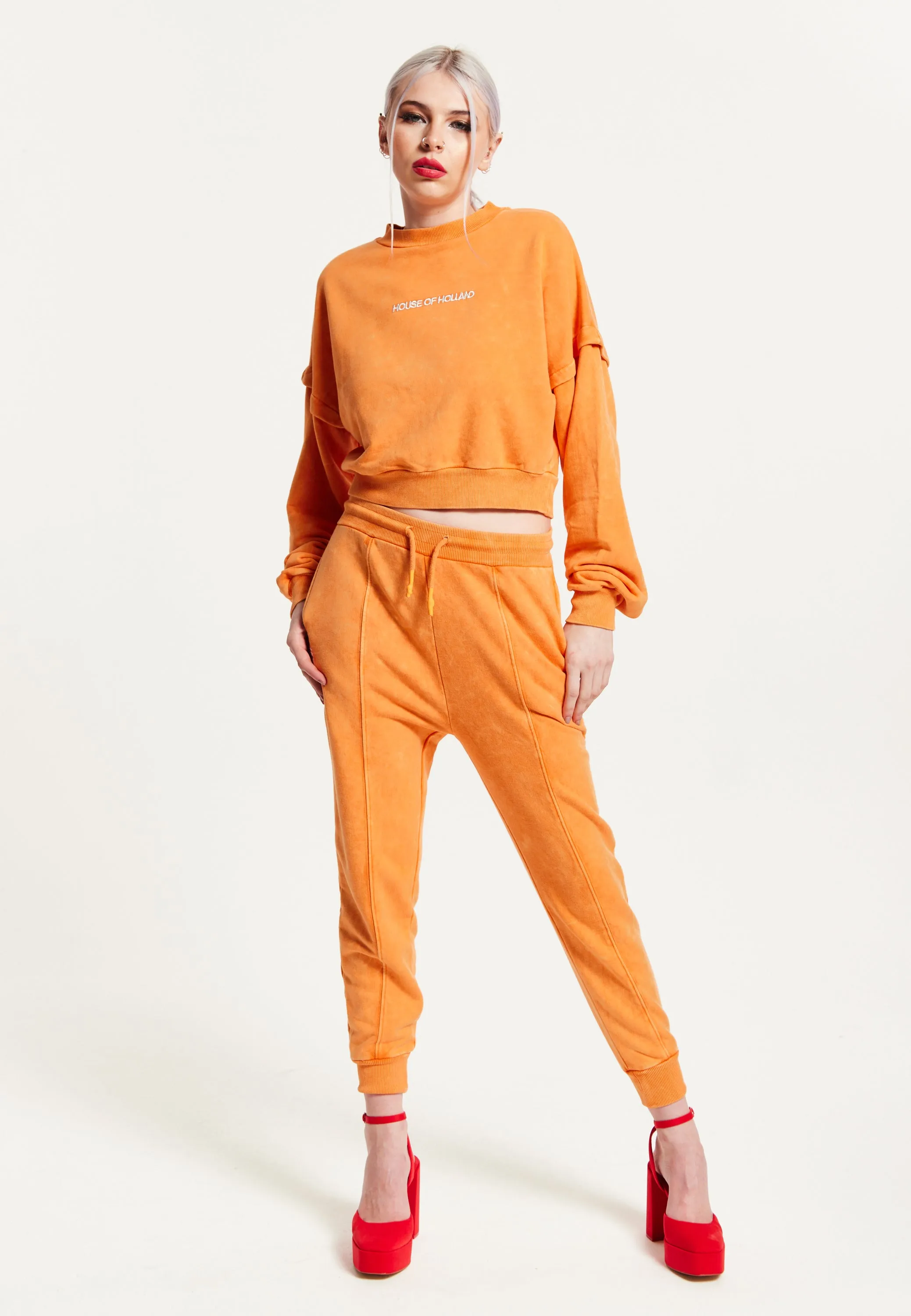 House of Holland Tracksuit Bottoms in Orange with a Drawstring Waist