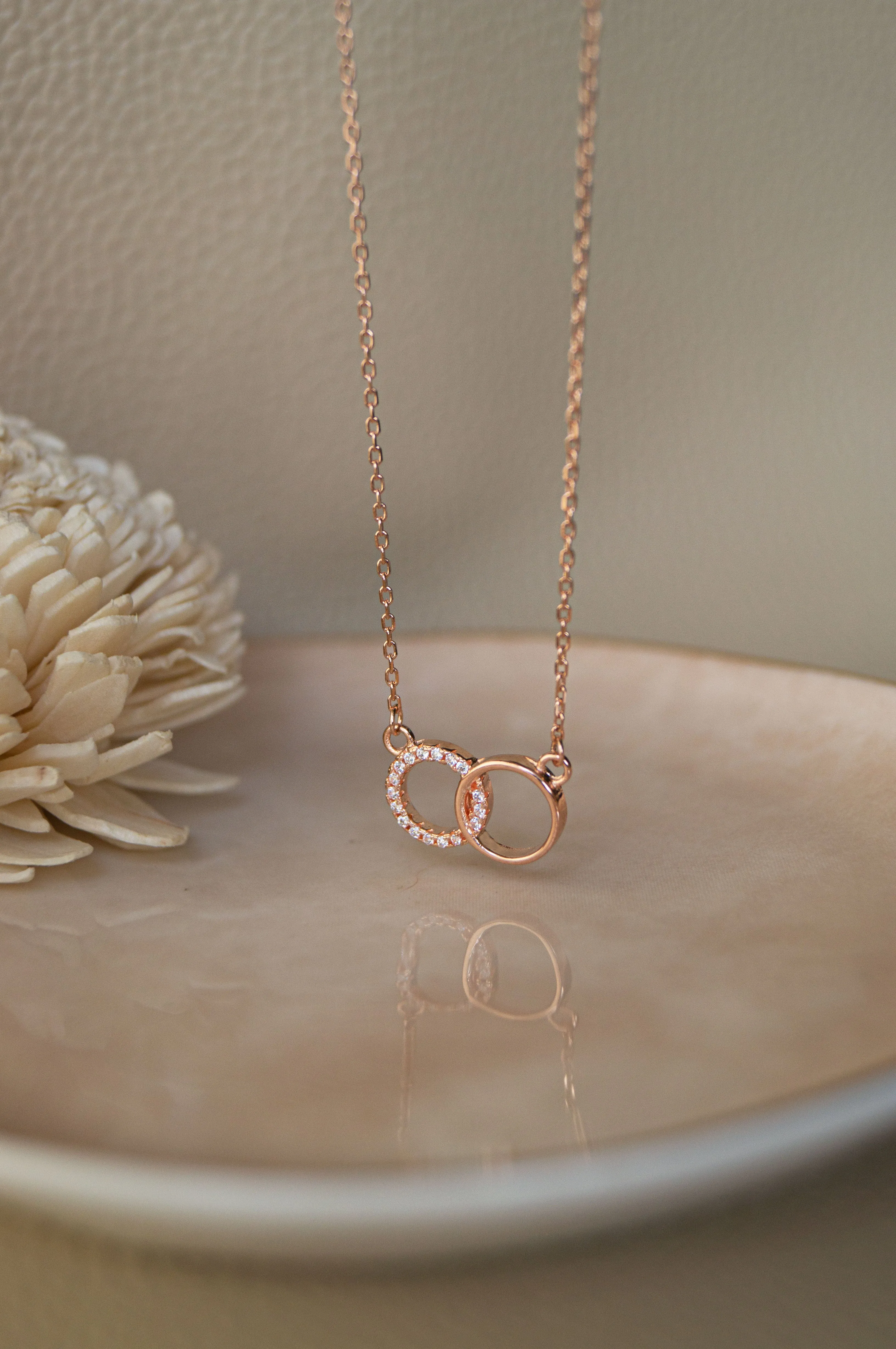 Interlinked Circles Rose Gold PLated Sterling Silver Chain Pendant