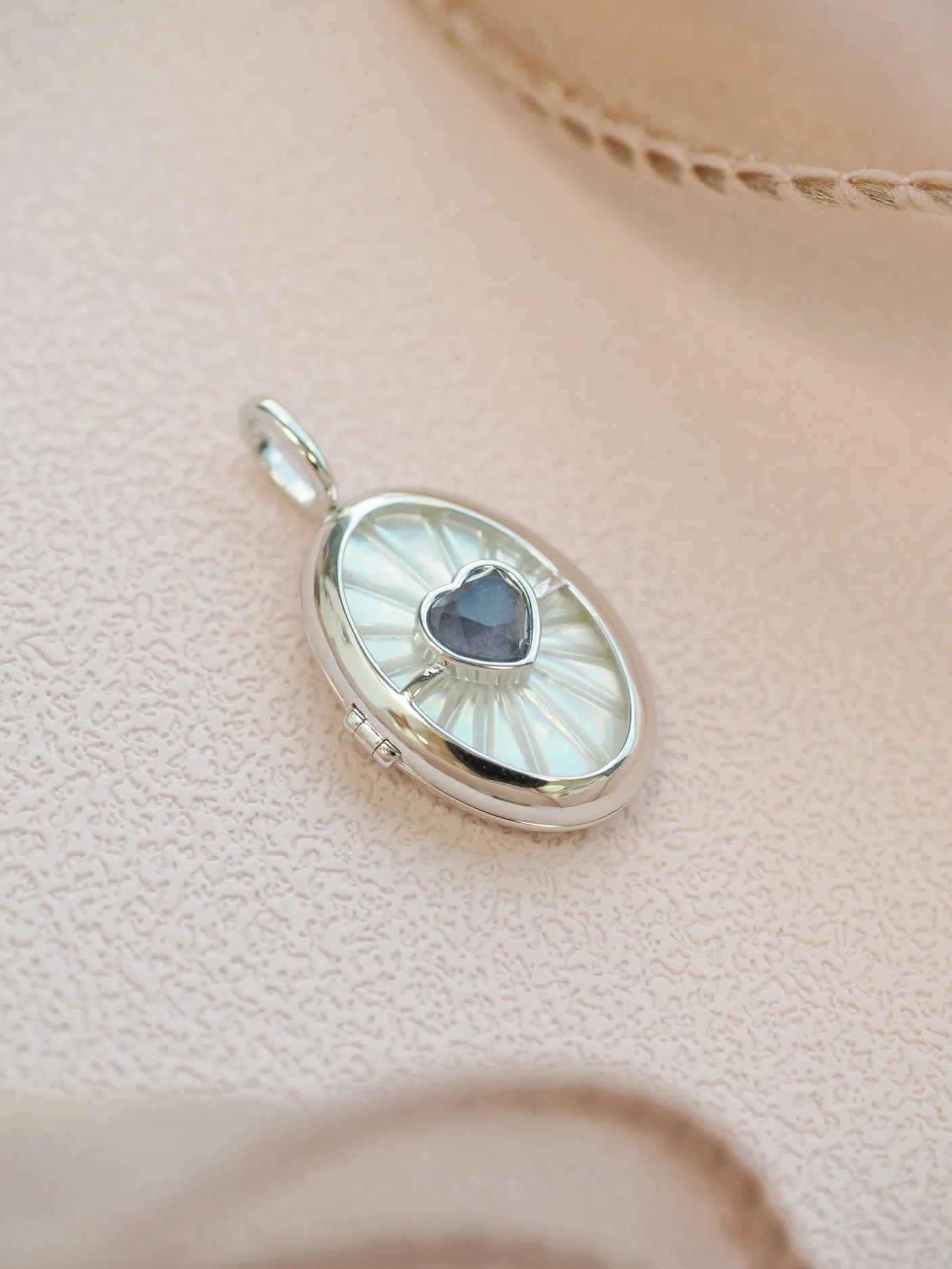 Iolite & Mother of Pearl Silver Locket Pendant - Love Magic