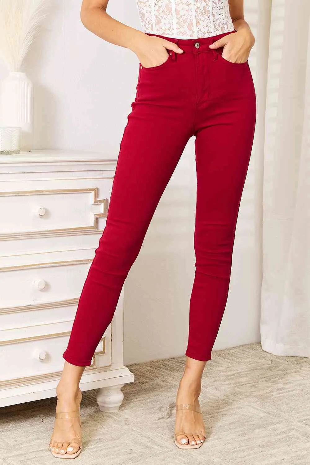 Judy Blue Tummy Control Skinny Jeans in Scarlet