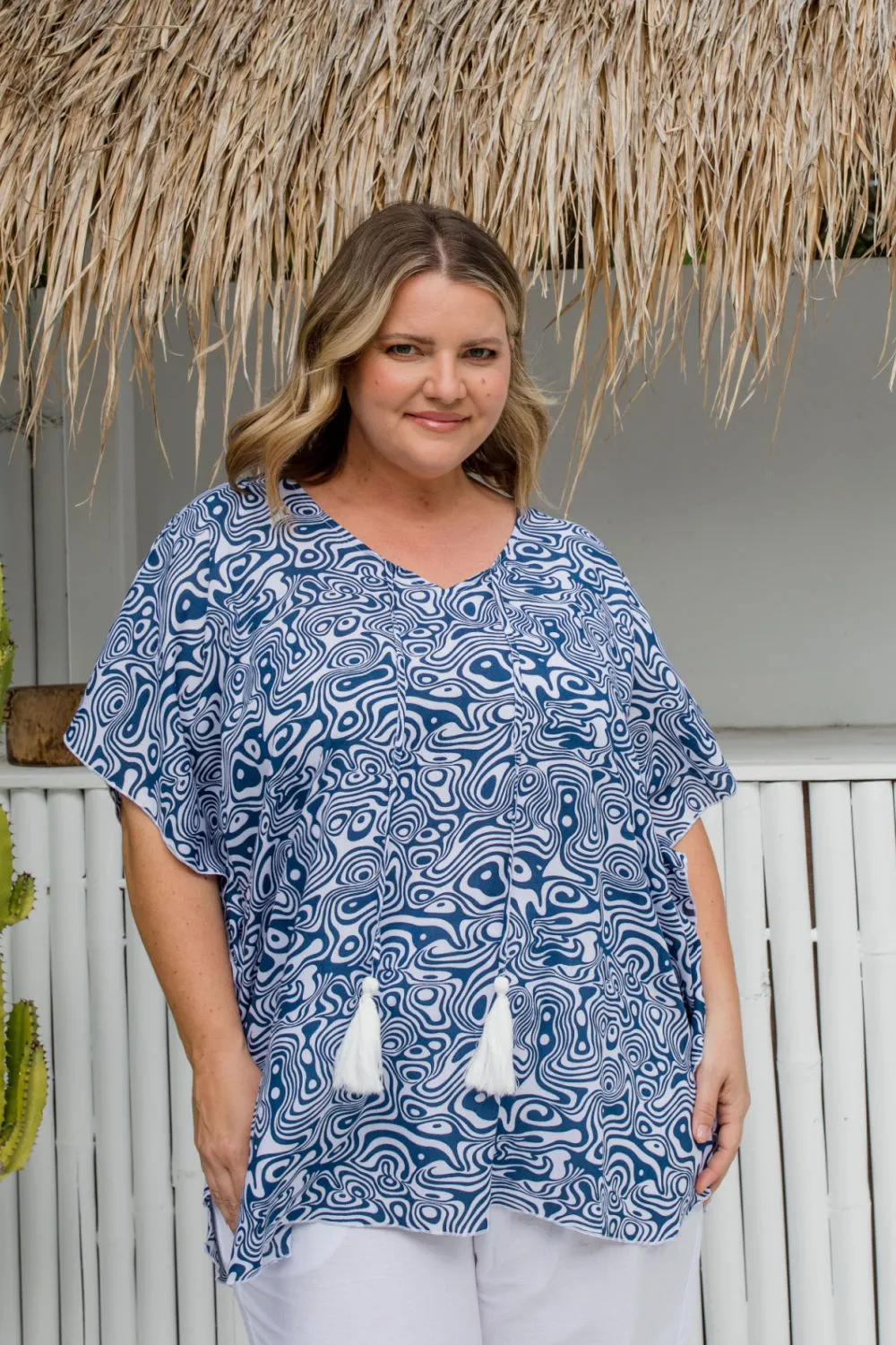 Kaftan Top - Blue Swirl