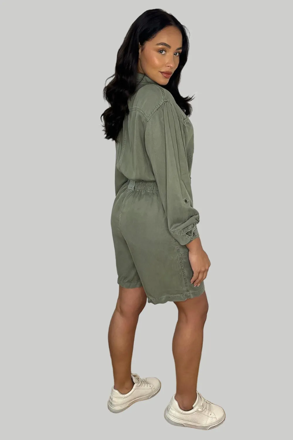 Khaki Button Down Denim Playsuit