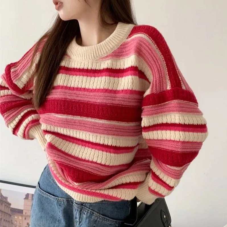 Knit Sweater With Stripes And O-Neck