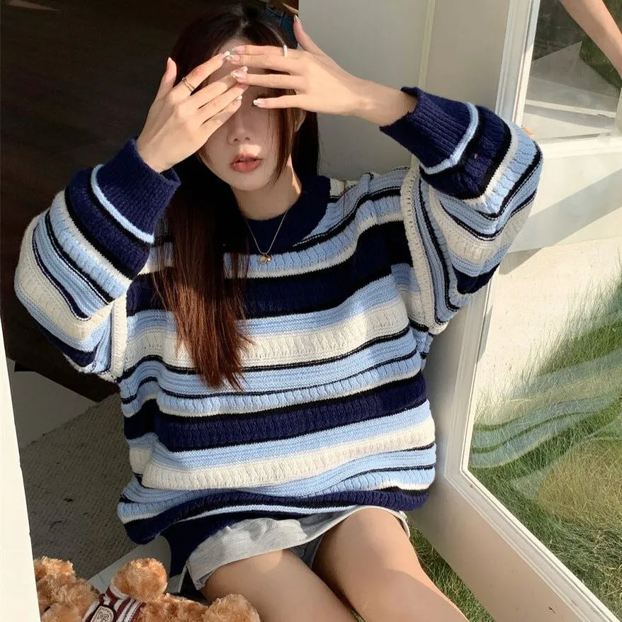 Knit Sweater With Stripes And O-Neck