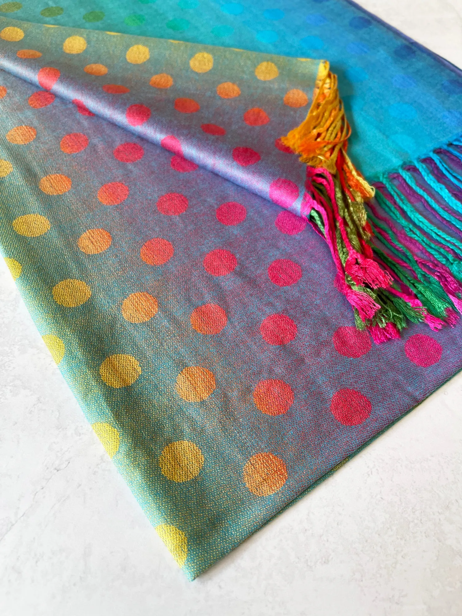 LARGE BLUE MULTI-COLOUR DOT PRINT PASHMINA SHAWL SCARF