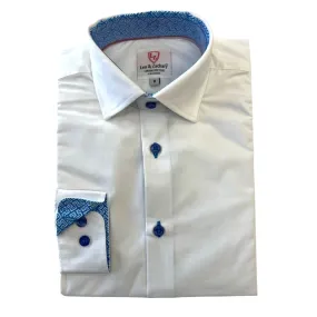 Leo & Zachary Boys White/Light Blue Non-Iron Dress Shirt_ P5528