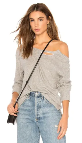 LNA Brushed Madly Off Shoulder Sweater Grey