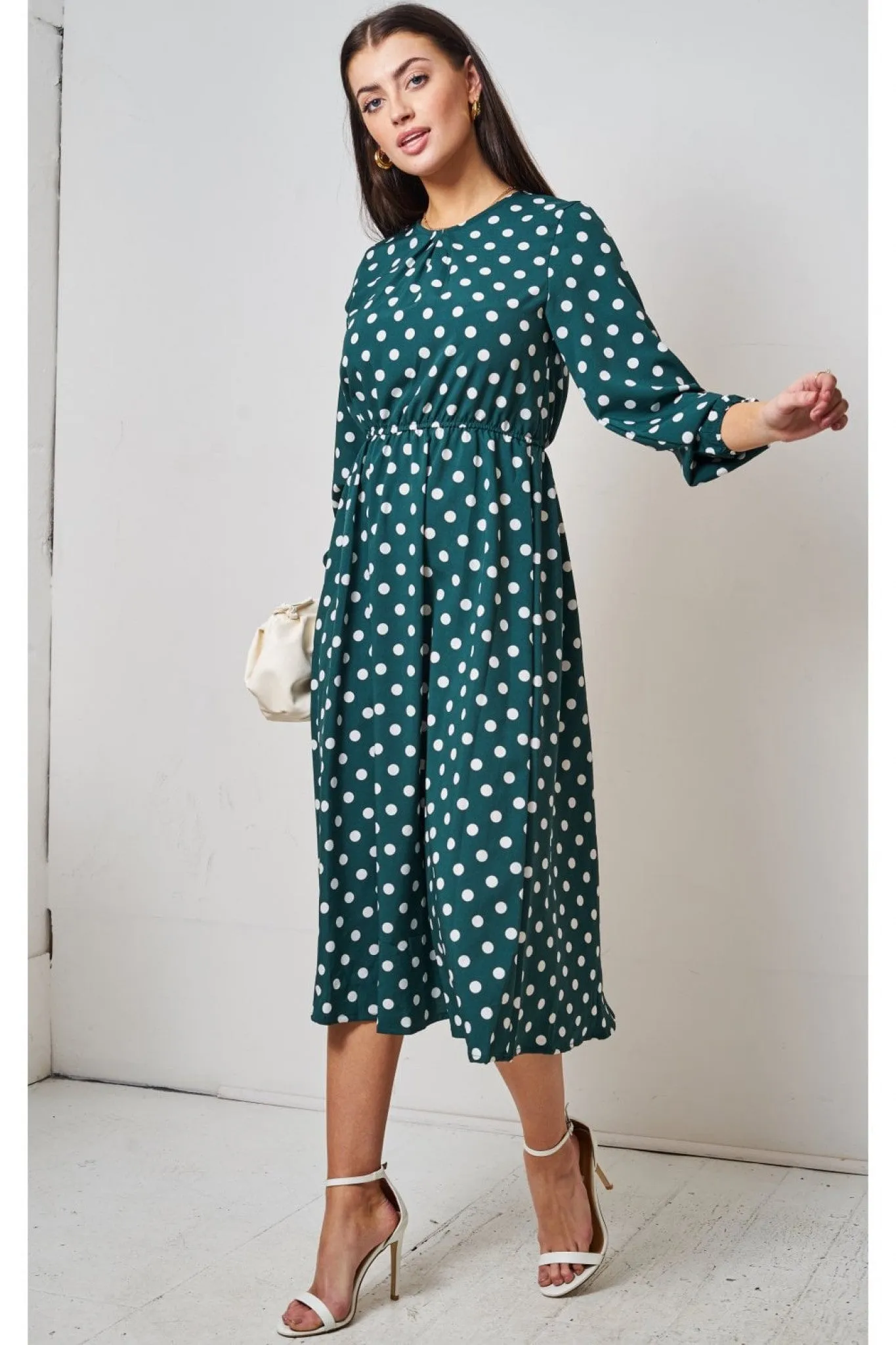 Love Frontrow Green Polka Dot Midi Dress