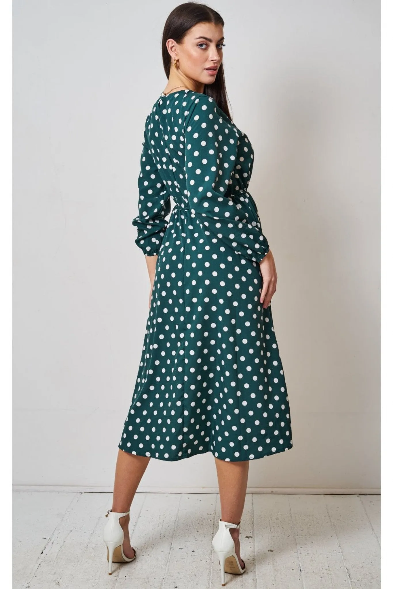 Love Frontrow Green Polka Dot Midi Dress