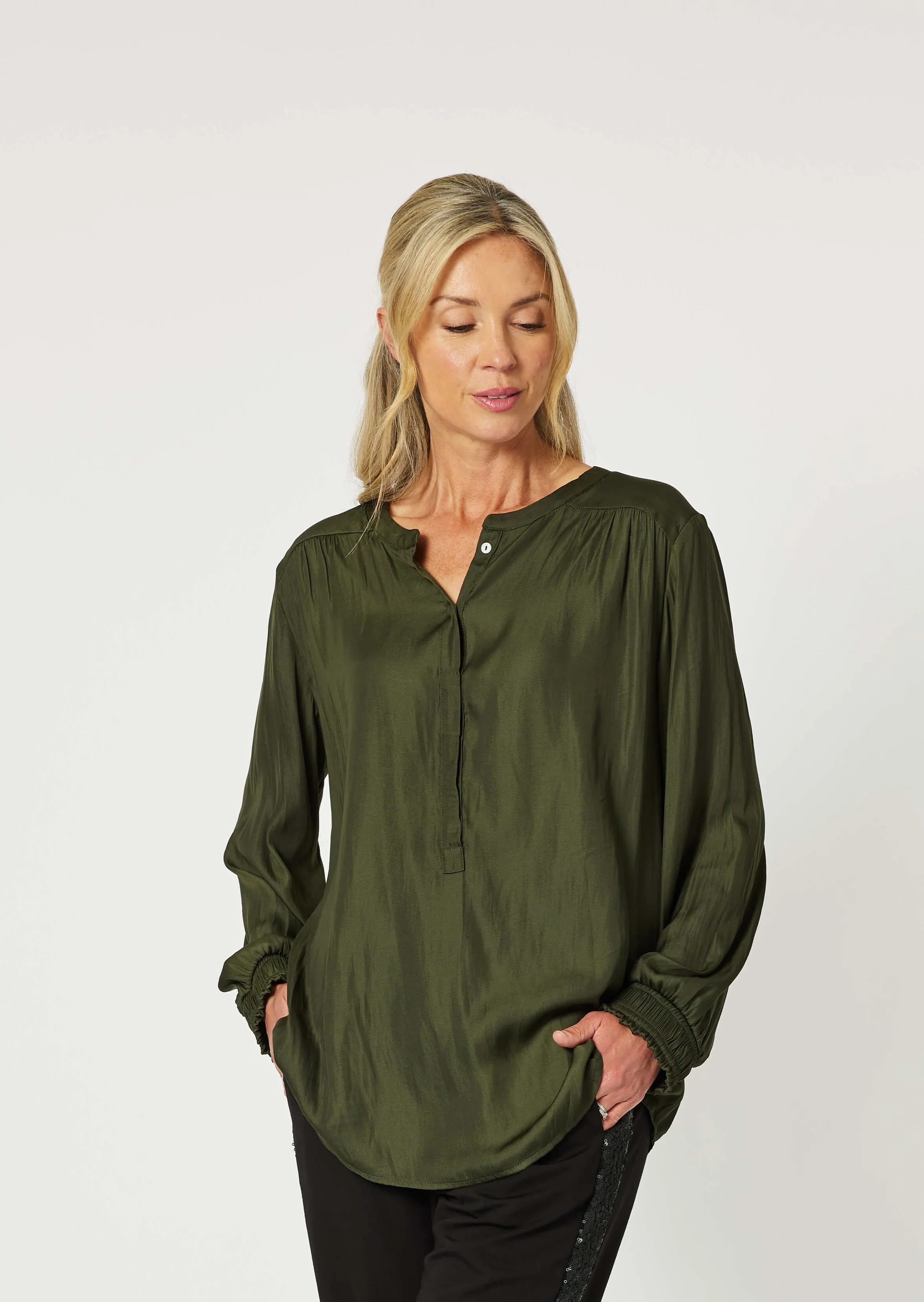 Luxe Nehru Top - Cypress