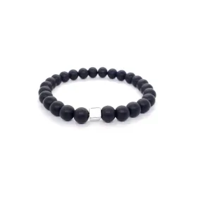 Matte Black Onyx with Silver Cube Beaded Bracelet