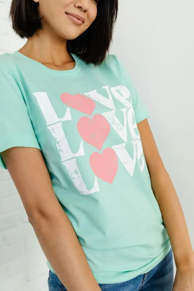 {MEANT TO BE} LOVE LOVE LOVE Heather Mint Crew Neck Tee