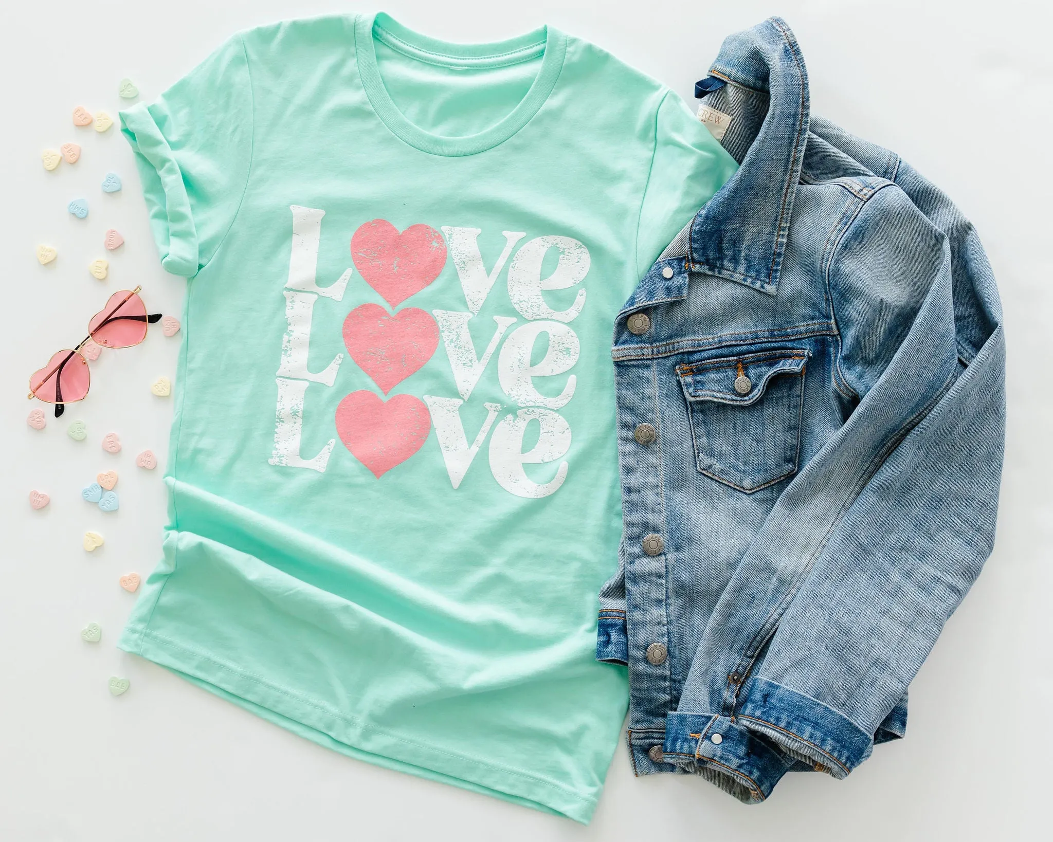 {MEANT TO BE} LOVE LOVE LOVE Heather Mint Crew Neck Tee