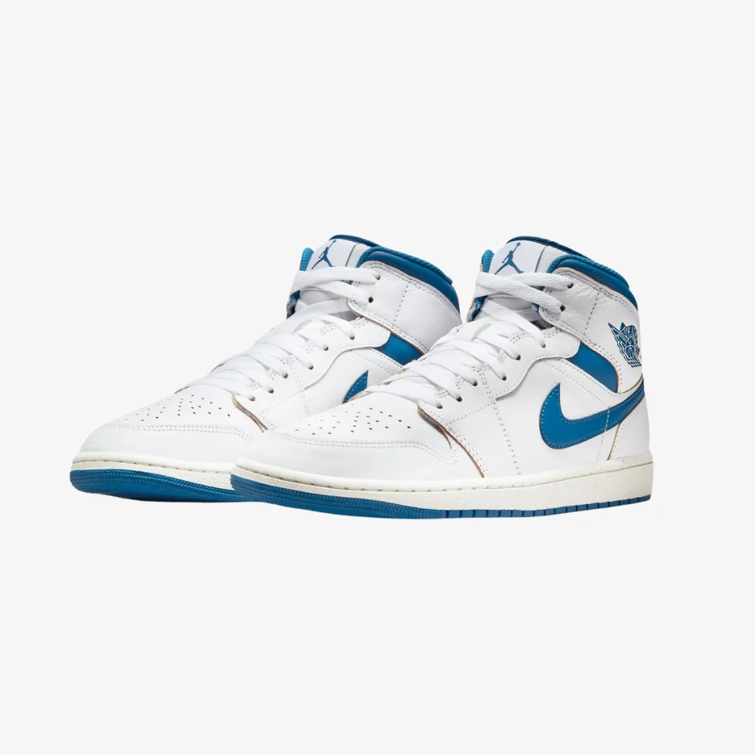 mens jordan 1 mid (white/industrial blue)