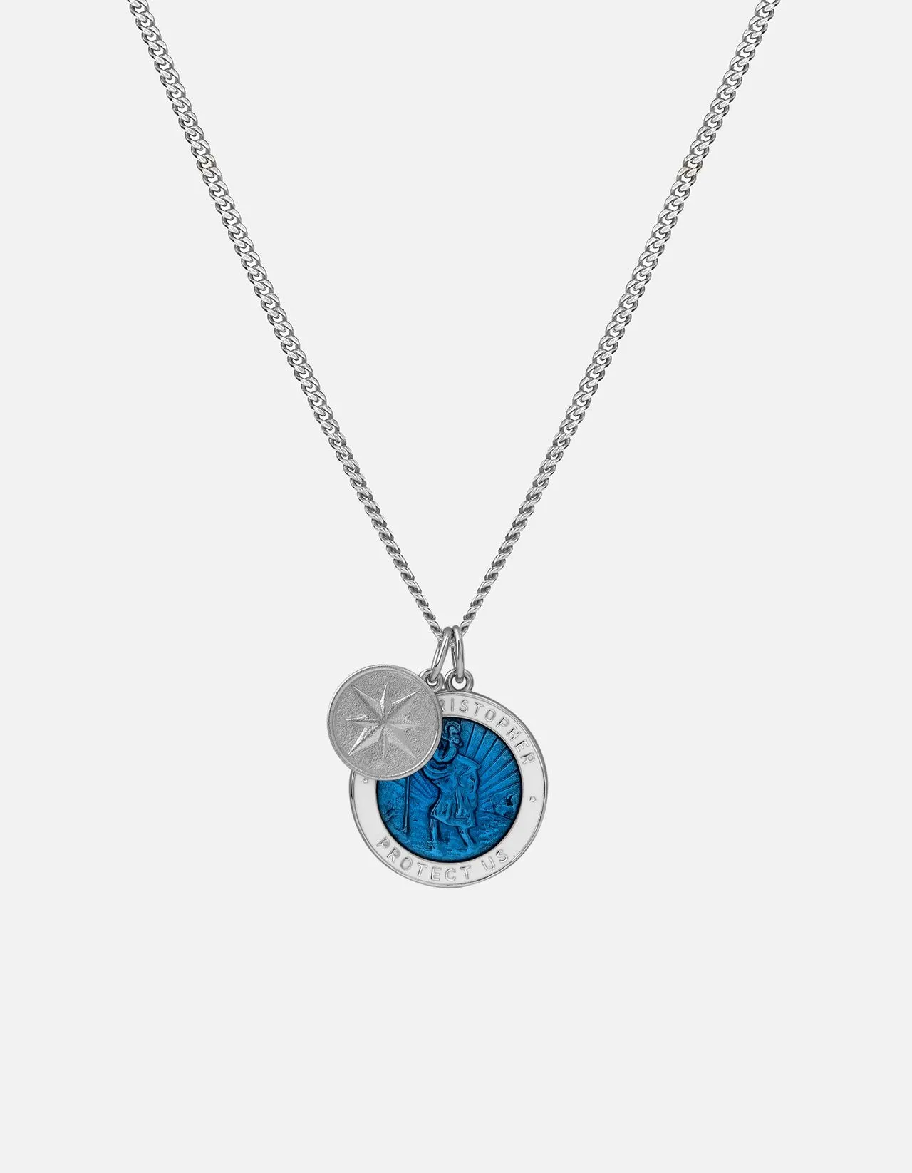 Miansai 24" Sterling Silver Blue Saint Christopher Surf Necklace