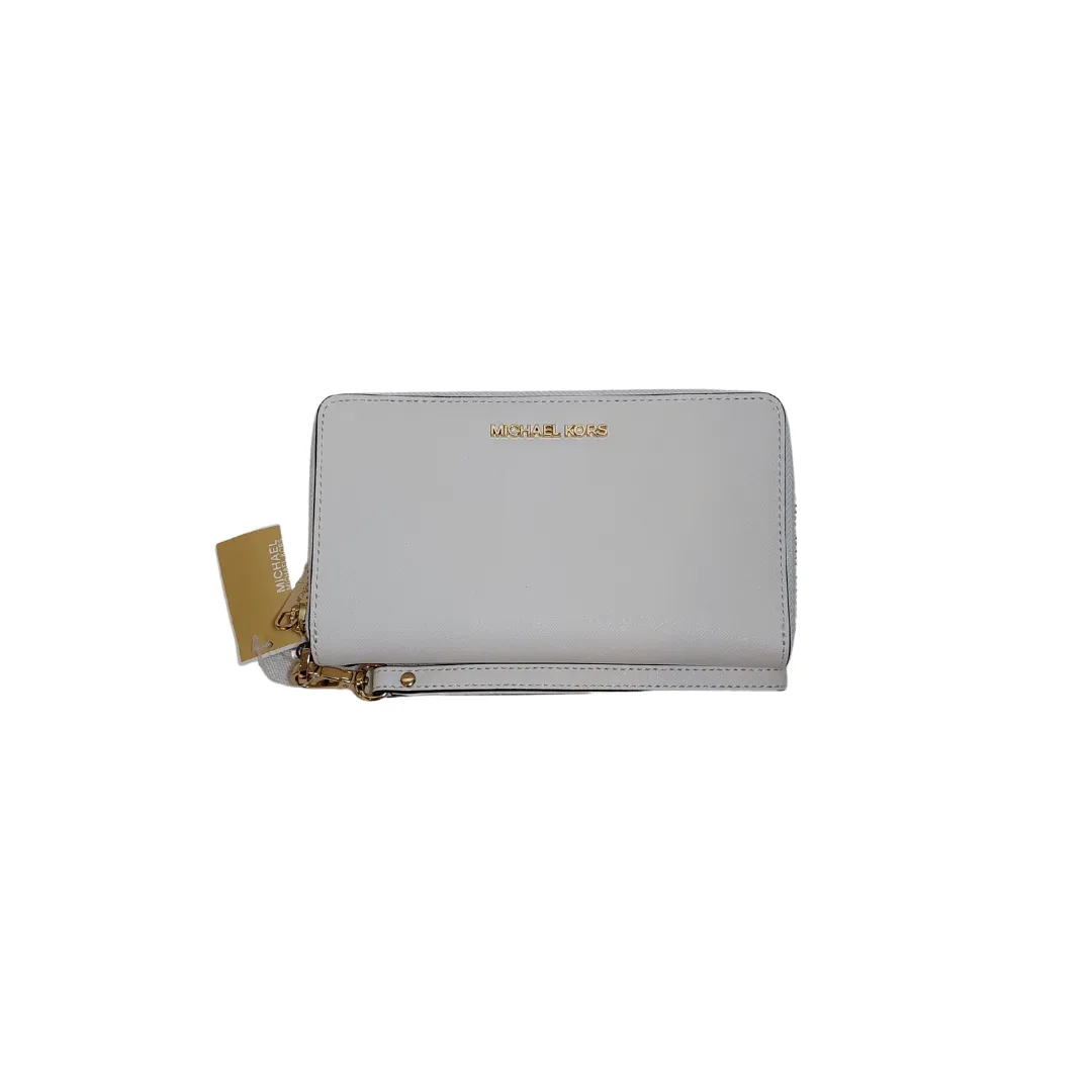 Michael Kors White Leather Jet Set Travel Phone Holder Wristlet | Brand New |