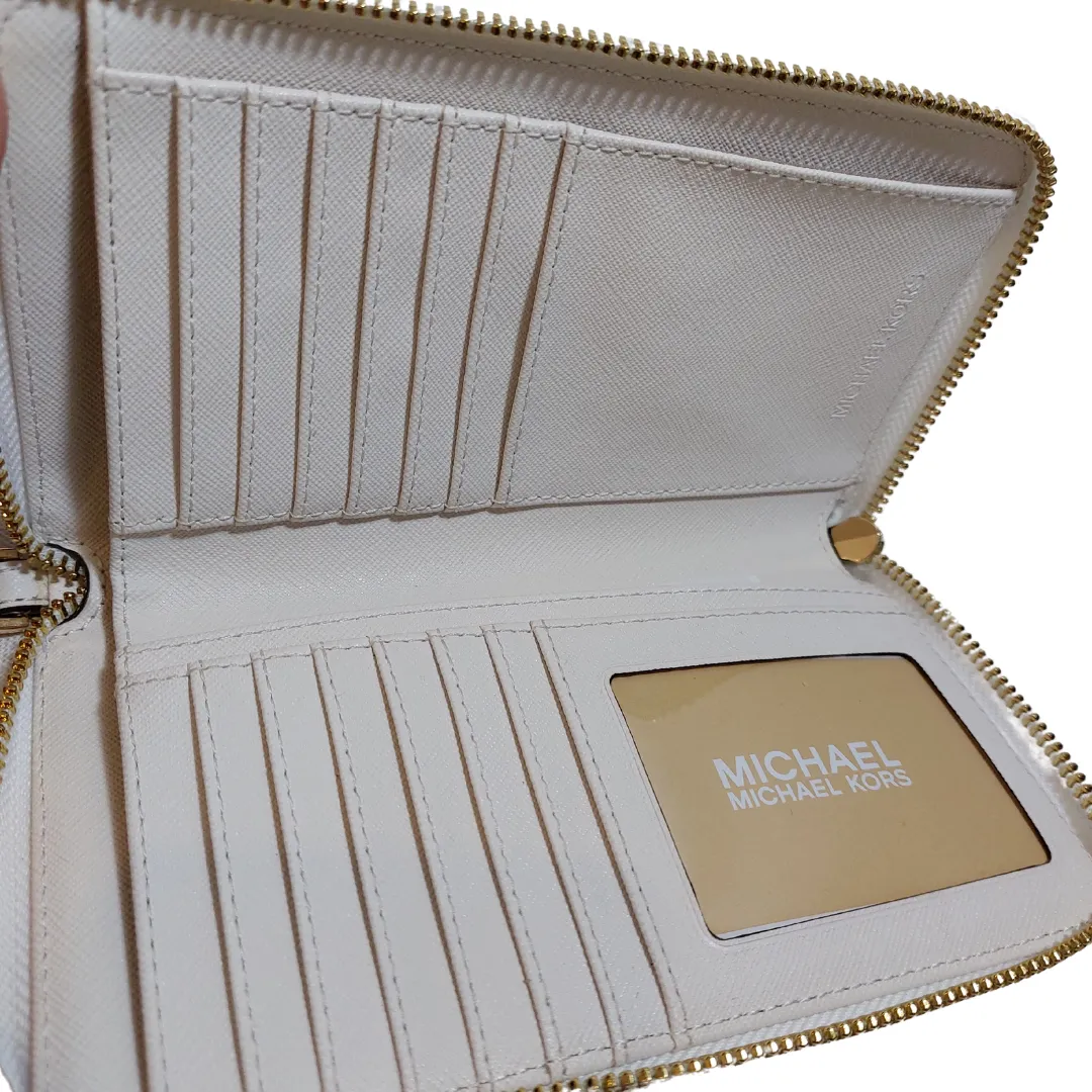 Michael Kors White Leather Jet Set Travel Phone Holder Wristlet | Brand New |