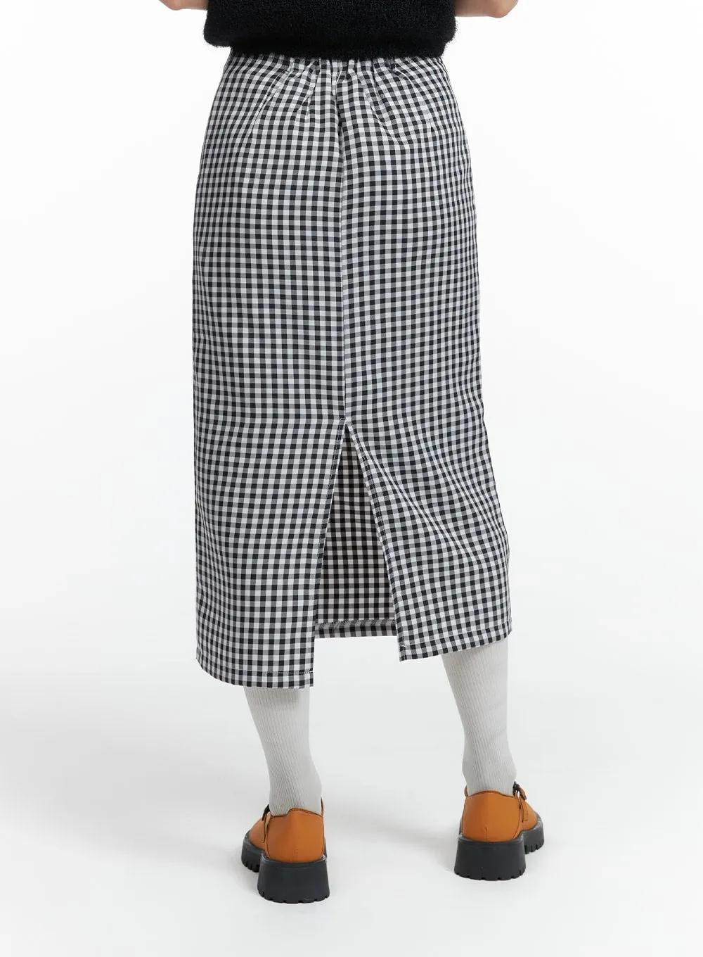 Mid Waist Checkered Maxi Skirt OF416