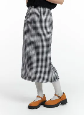 Mid Waist Checkered Maxi Skirt OF416