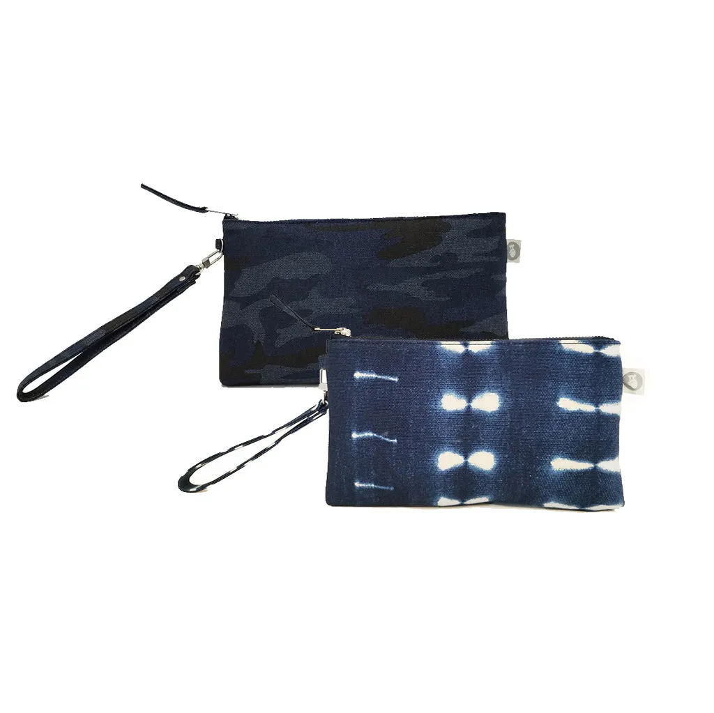 Mini Luxe Clutch Bundle: Blue Shibori & a FREE Dark Blue Camo