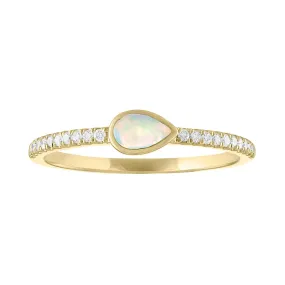 My Story The Lizzo Pear Shaped Bezel Set Opal Ring with Diamonds