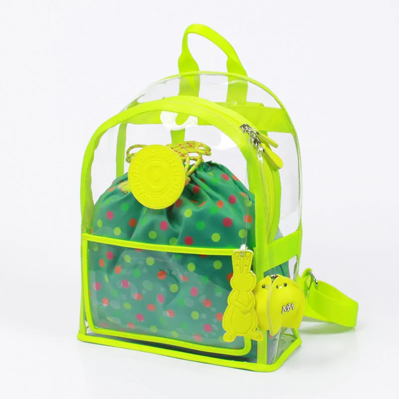 neon green clear backpack