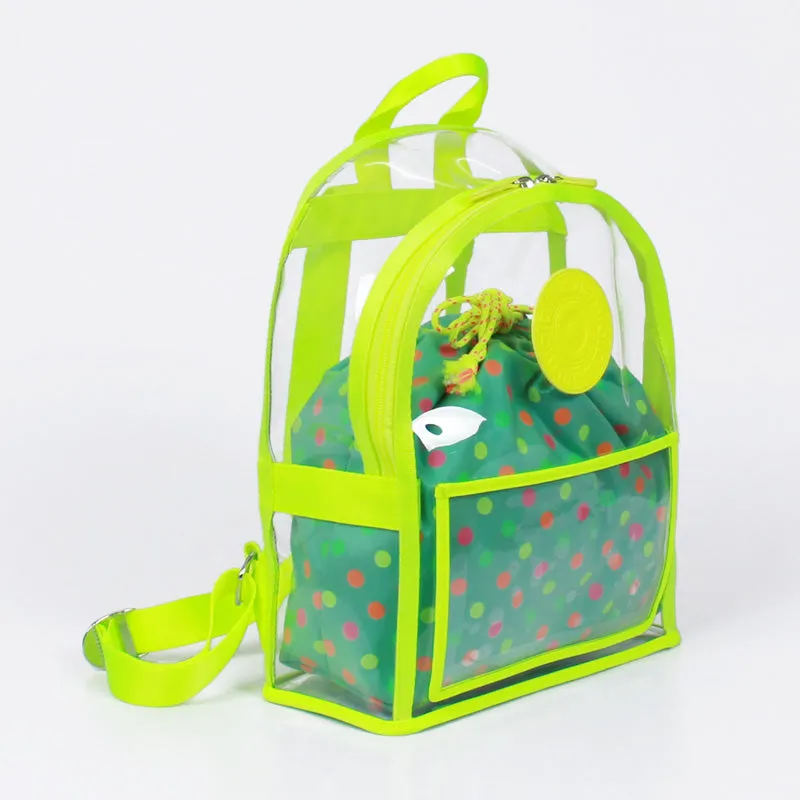 neon green clear backpack