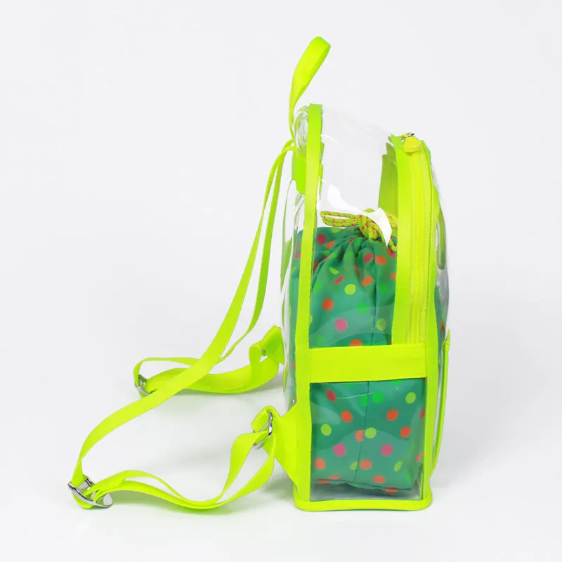 neon green clear backpack