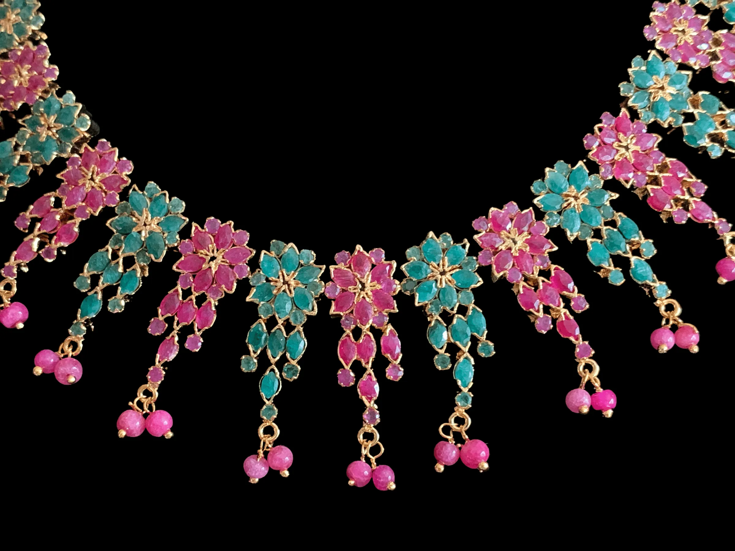 NS236  NEELAM, real ruby  emerald gold plated necklace set ( READY TO SHIP)