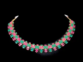 NS336 Rekha necklace set in red green    (READY TO SHIP)