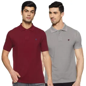 ONN Men's Cotton Polo T-Shirt (Pack of 2) in Solid Grey Melange-Maroon colours