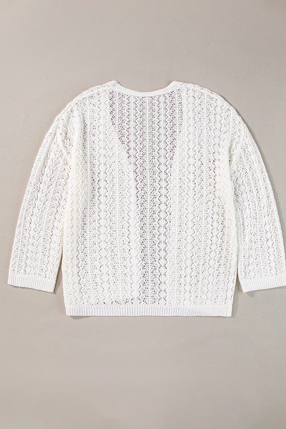 Openwork Open Front Dropped Shoulder Cardigan