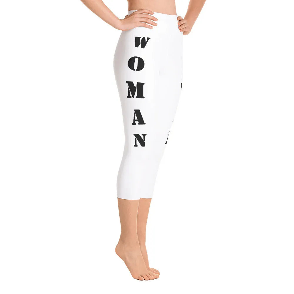 Our best viral yoga capri leggings with woman power - White Color with Black Letters