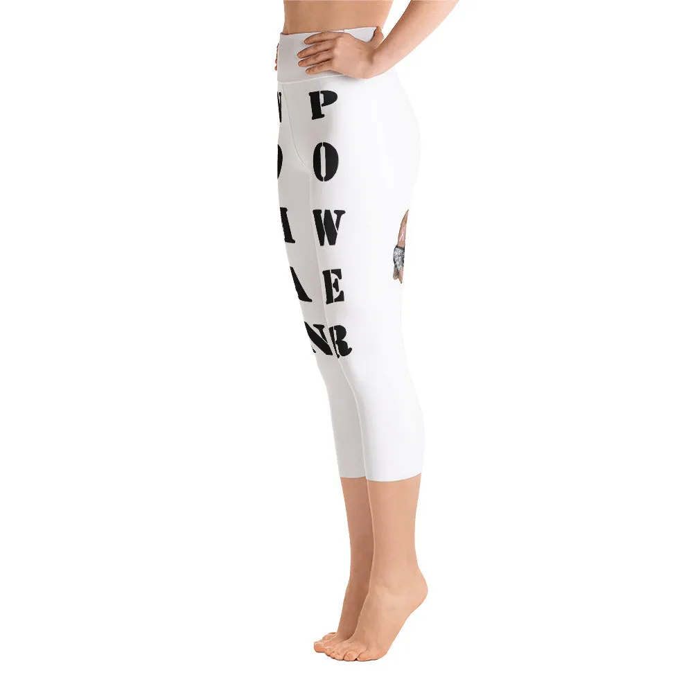 Our best viral yoga capri leggings with woman power - White Color with Black Letters