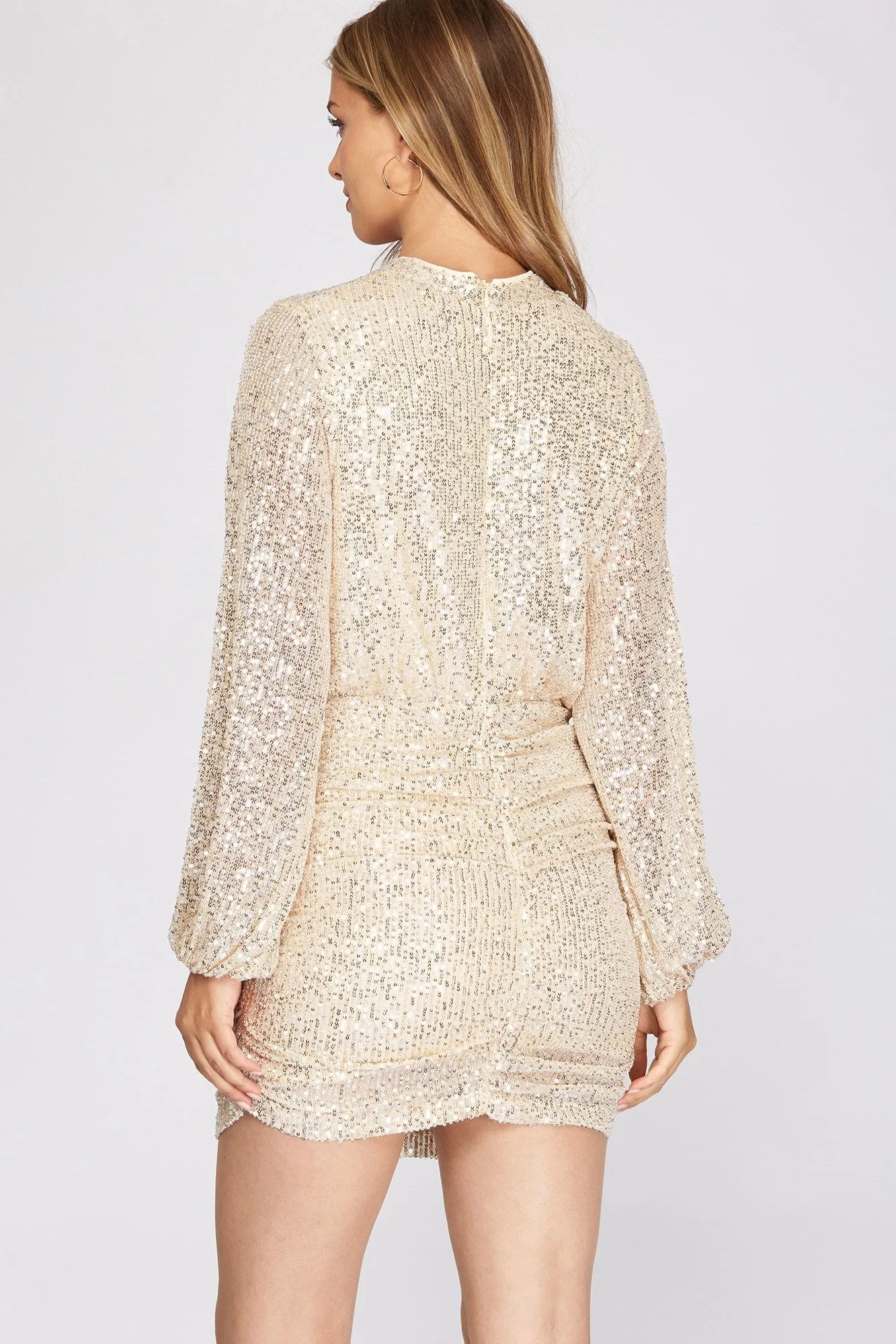 Paisli long sleeve glitter dress, champagne