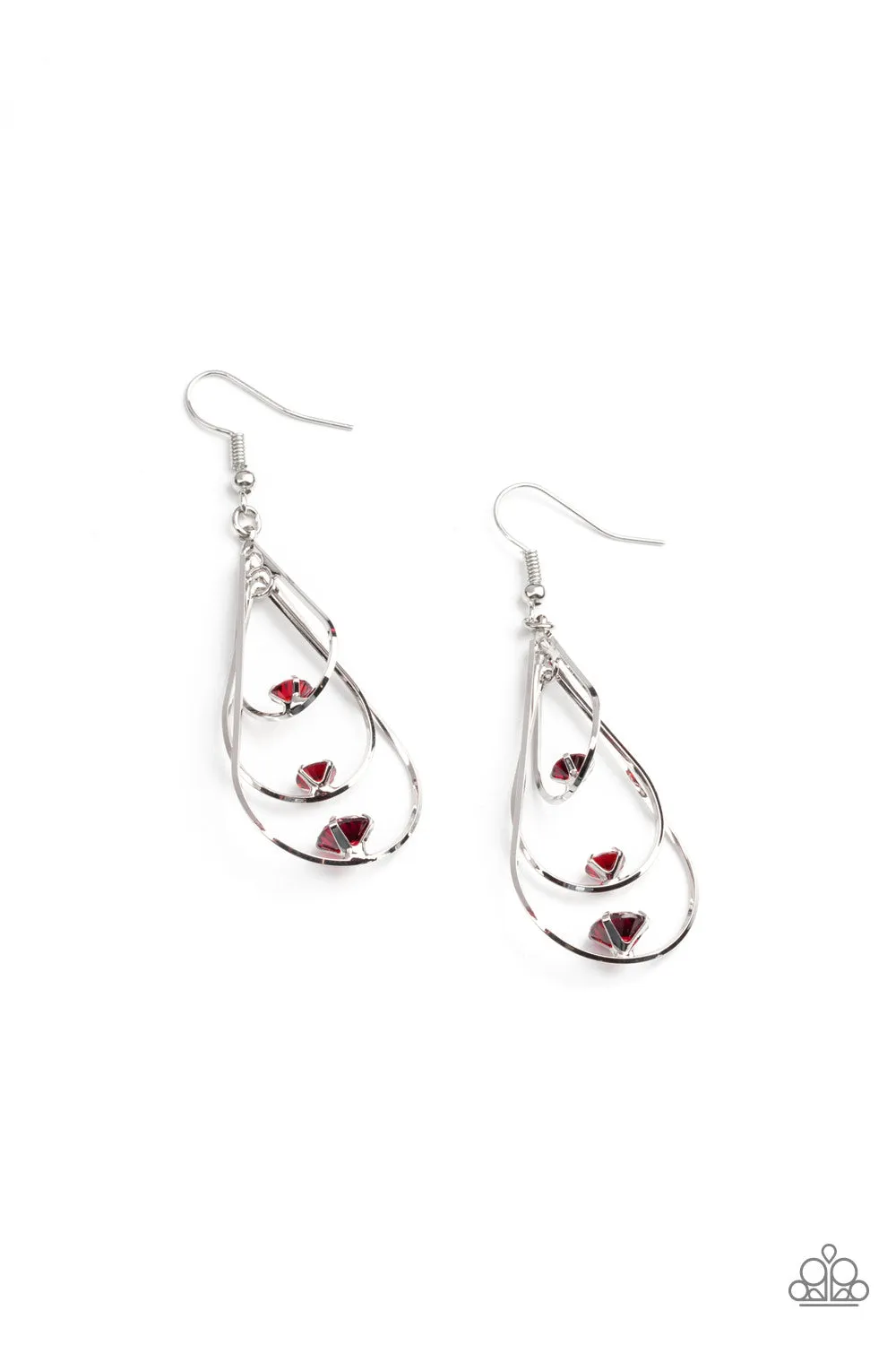 Paparazzi Earring ~ Drop Down Dazzle - Red