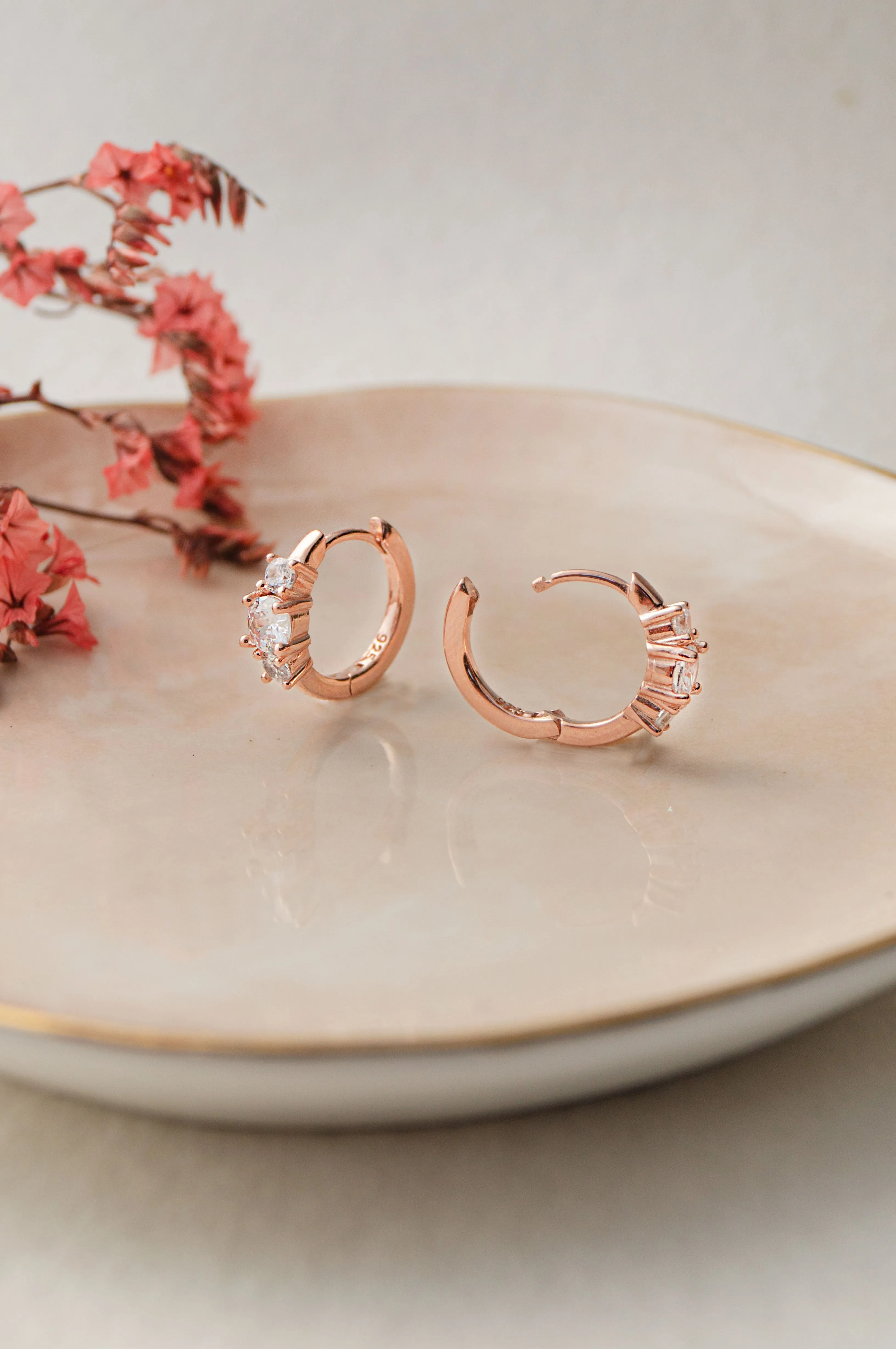 Past Present And Future Rose Gold Plated Sterling Silver Hoop Earrings