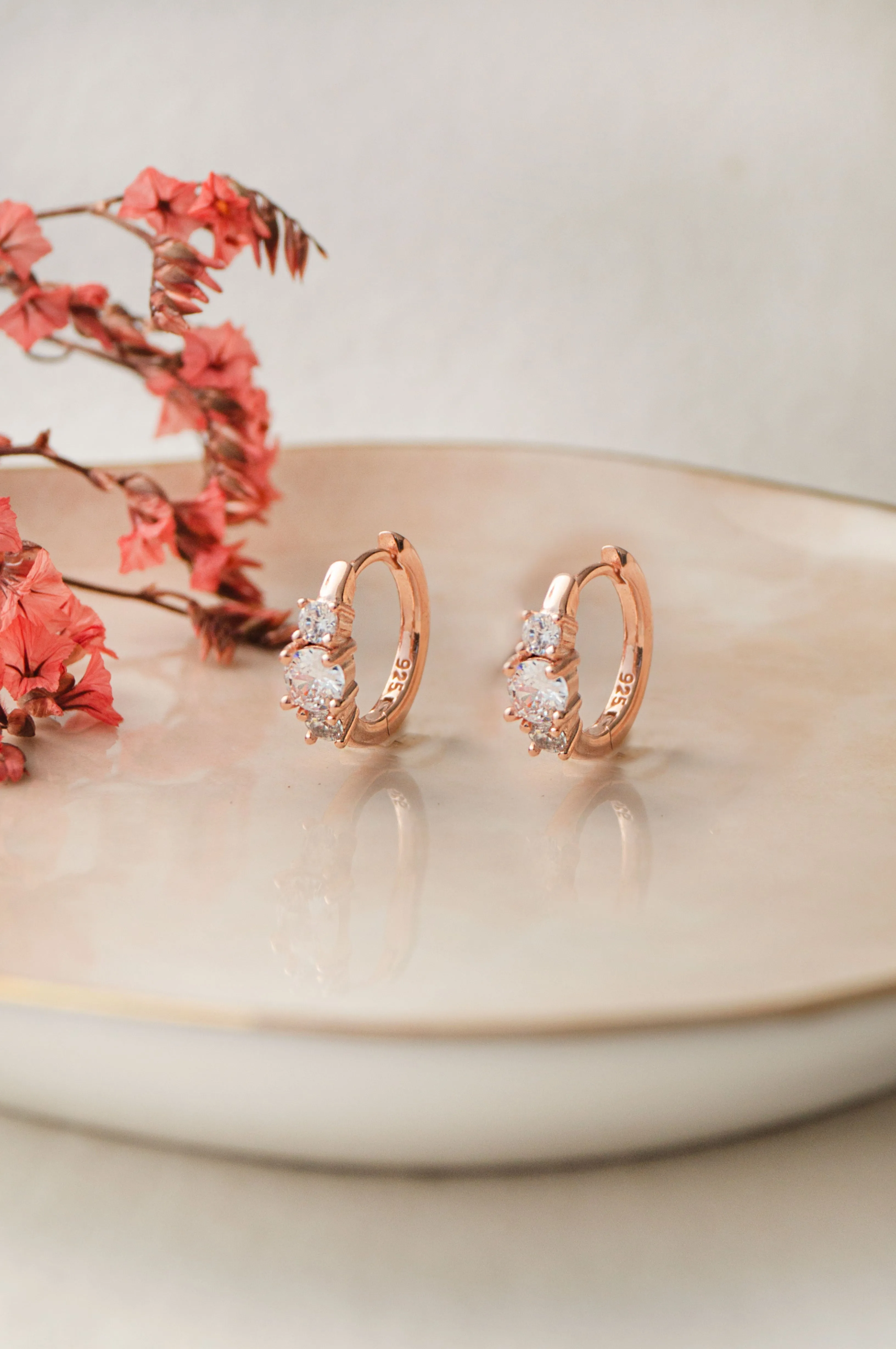 Past Present And Future Rose Gold Plated Sterling Silver Hoop Earrings