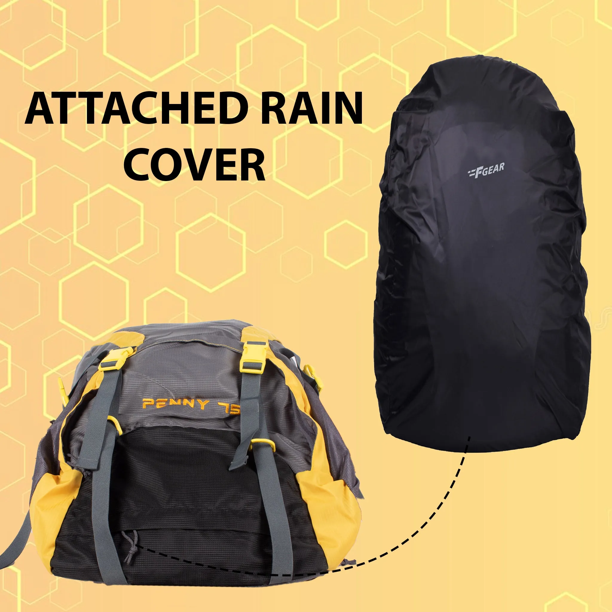 Penny 75L Yellow Gry Rucksack with Rain Cover