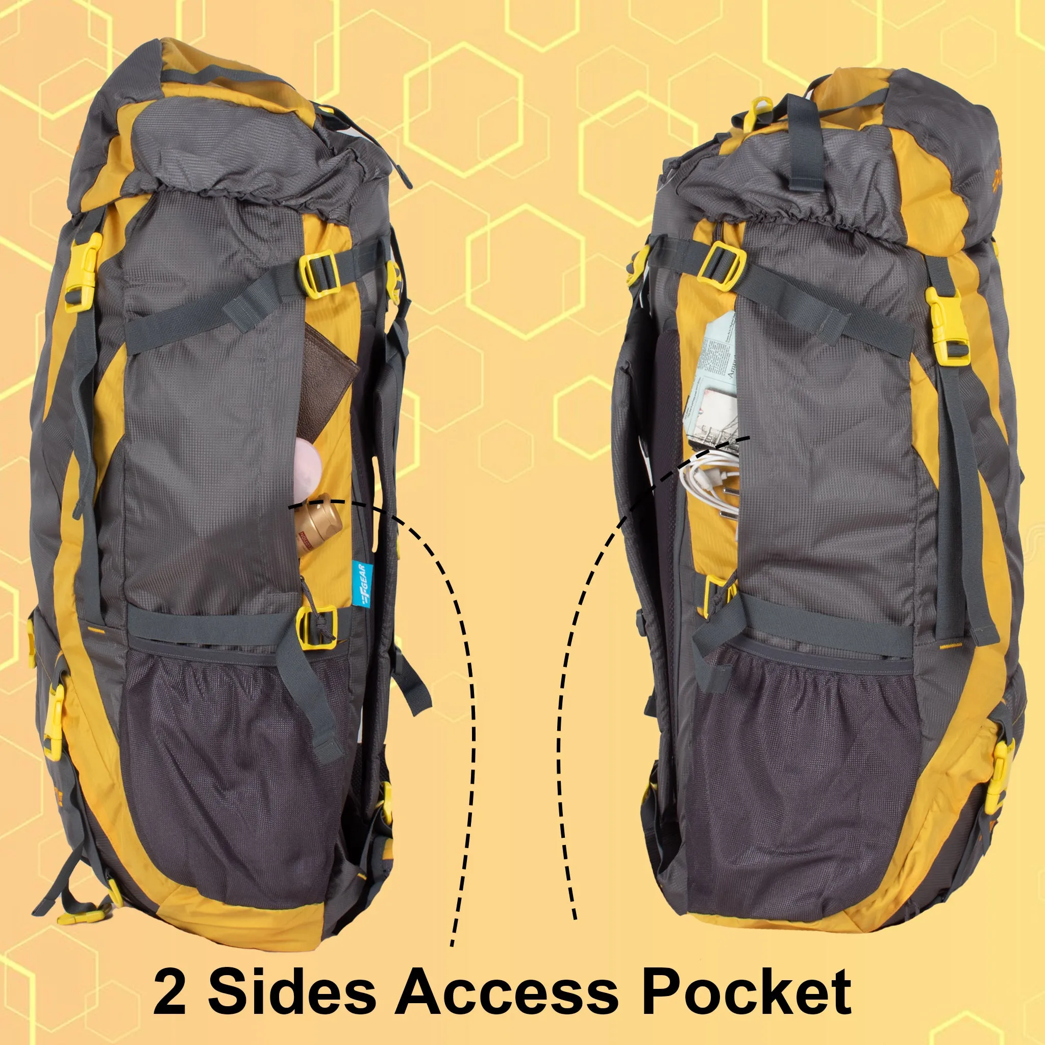 Penny 75L Yellow Gry Rucksack with Rain Cover