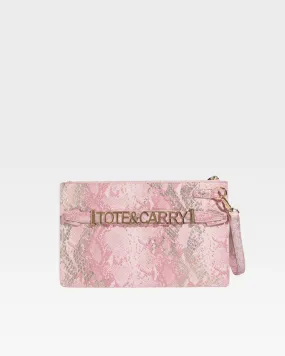 Pink Faux Python Clutch Handbag