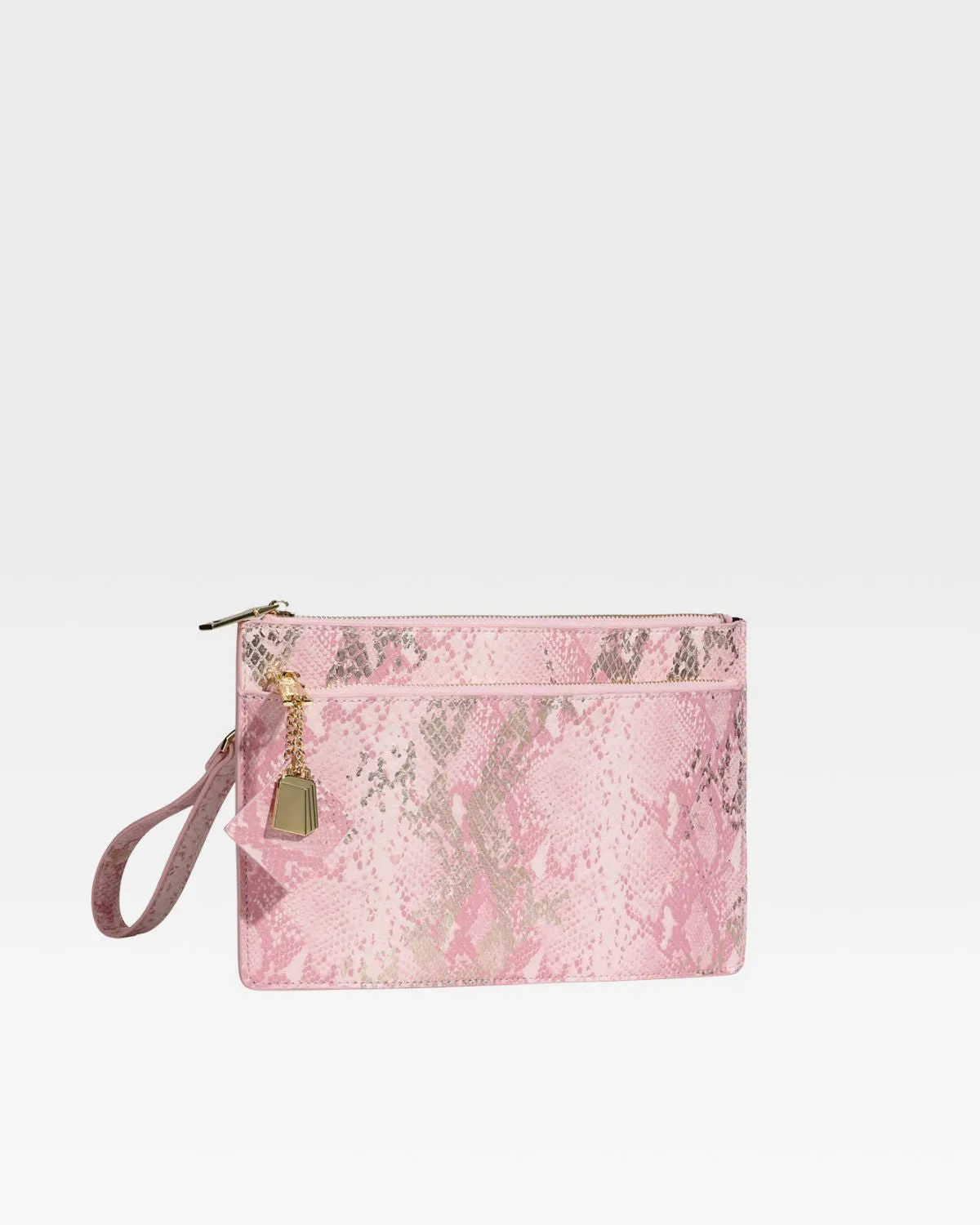 Pink Faux Python Clutch Handbag