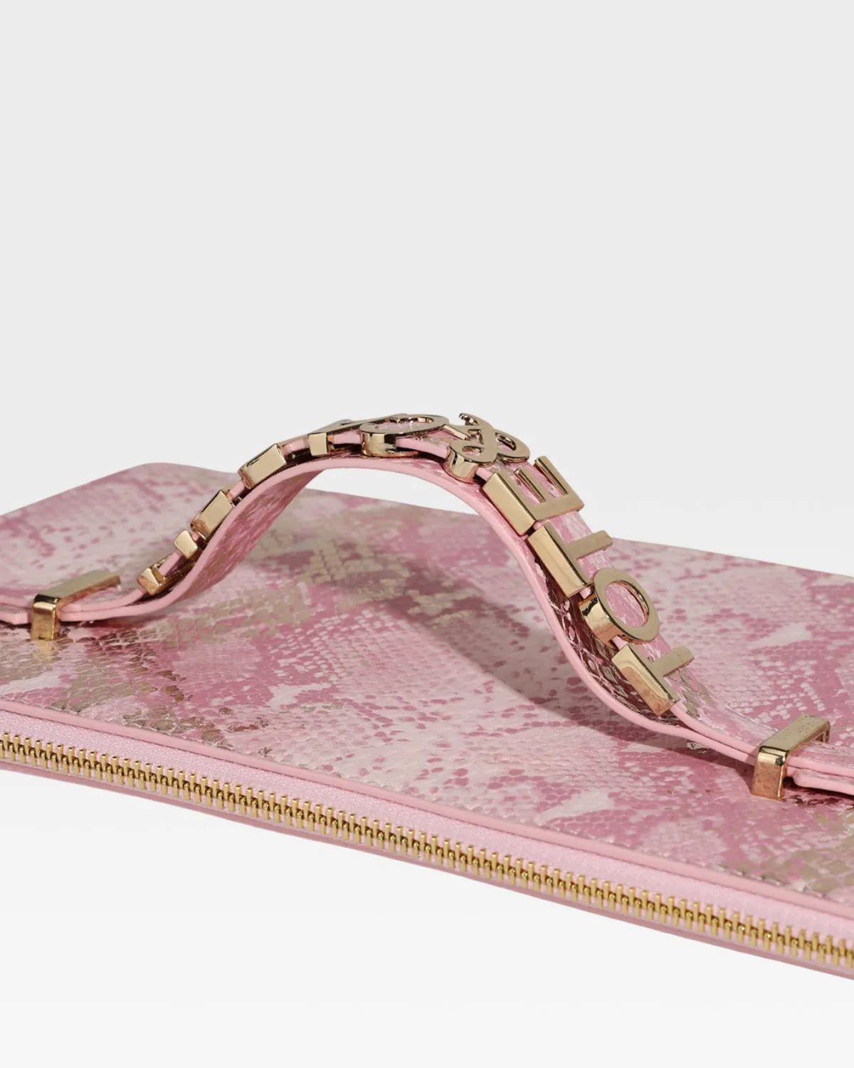 Pink Faux Python Clutch Handbag