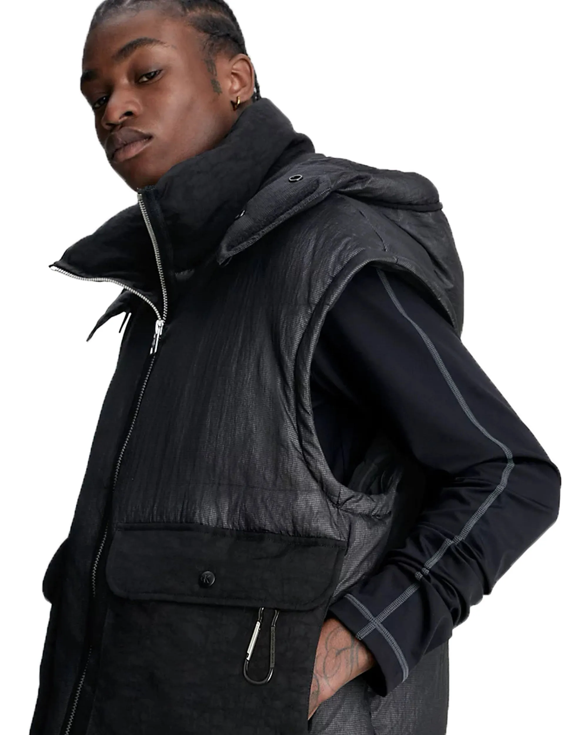 Piumino Calvin Klein Jeans Quilted Mesh Puffer Jacket Nero