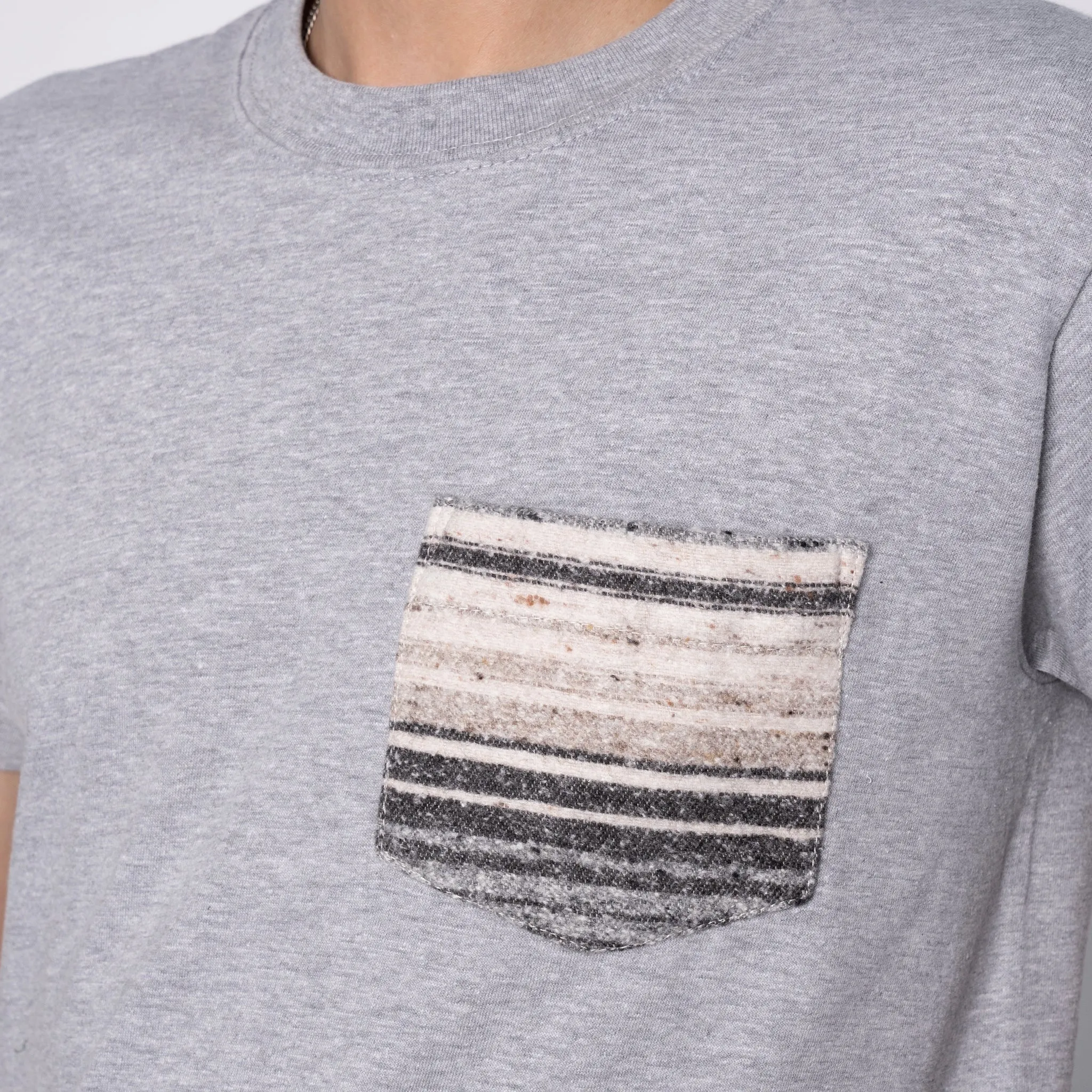 Pocket Tee - Heather Grey   Heavyweight Stripe Grey