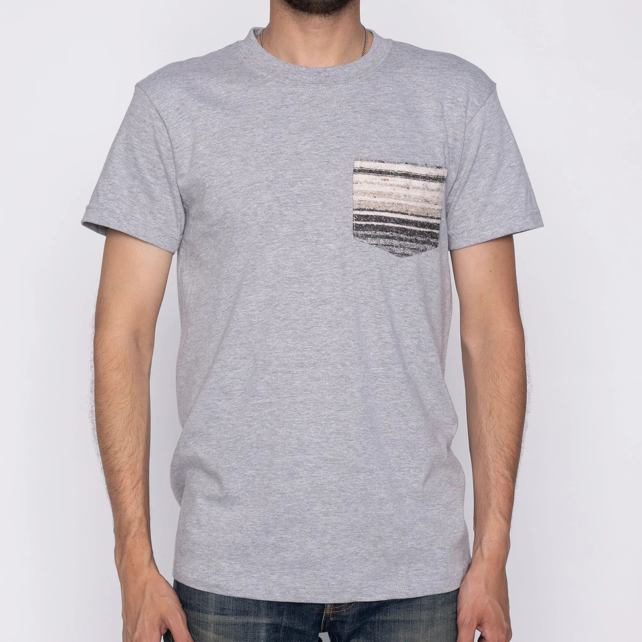 Pocket Tee - Heather Grey   Heavyweight Stripe Grey