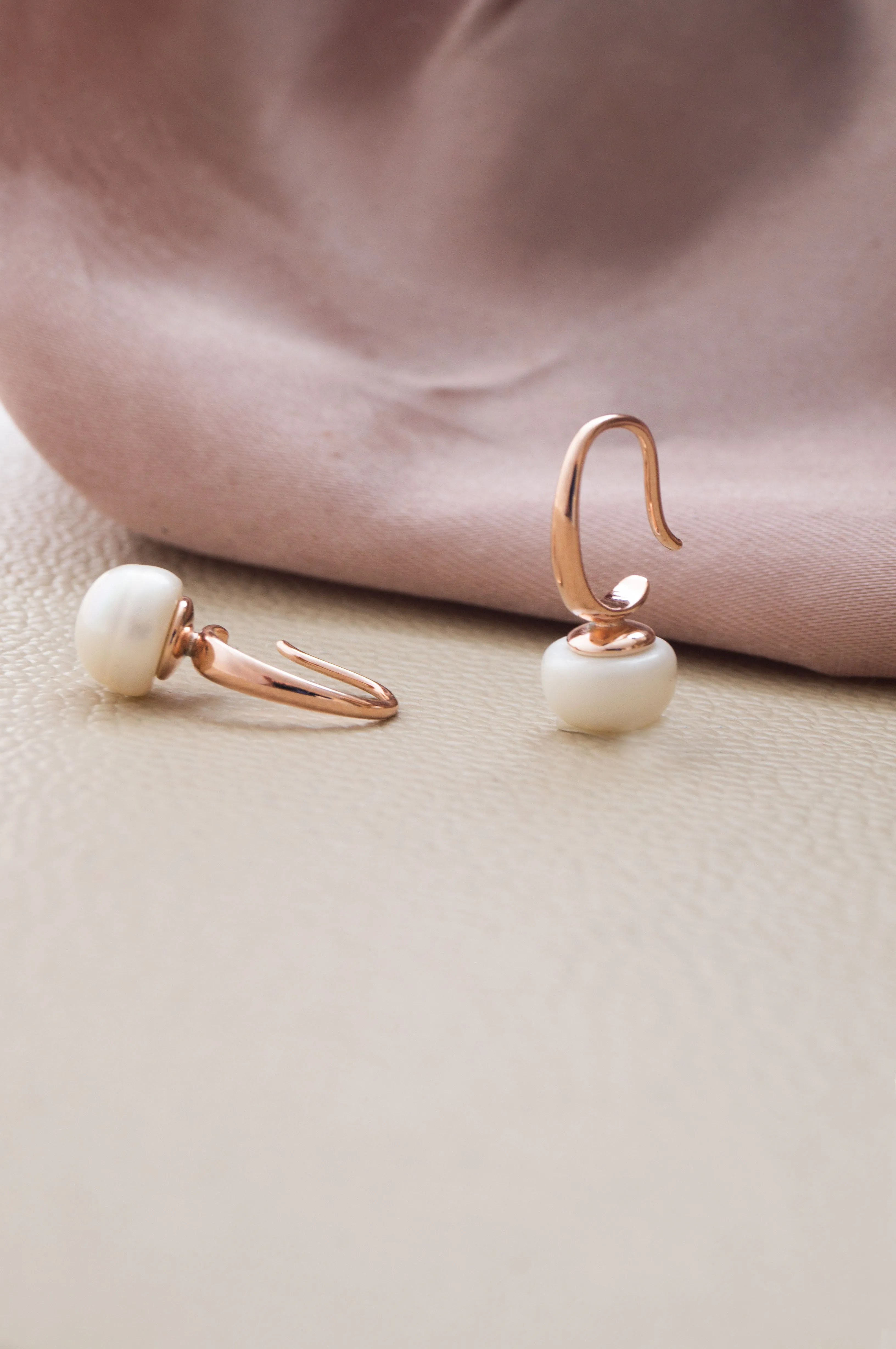 Pretty Pearl Slip On Rose Gold Plated Sterling Silver Drop Earrings