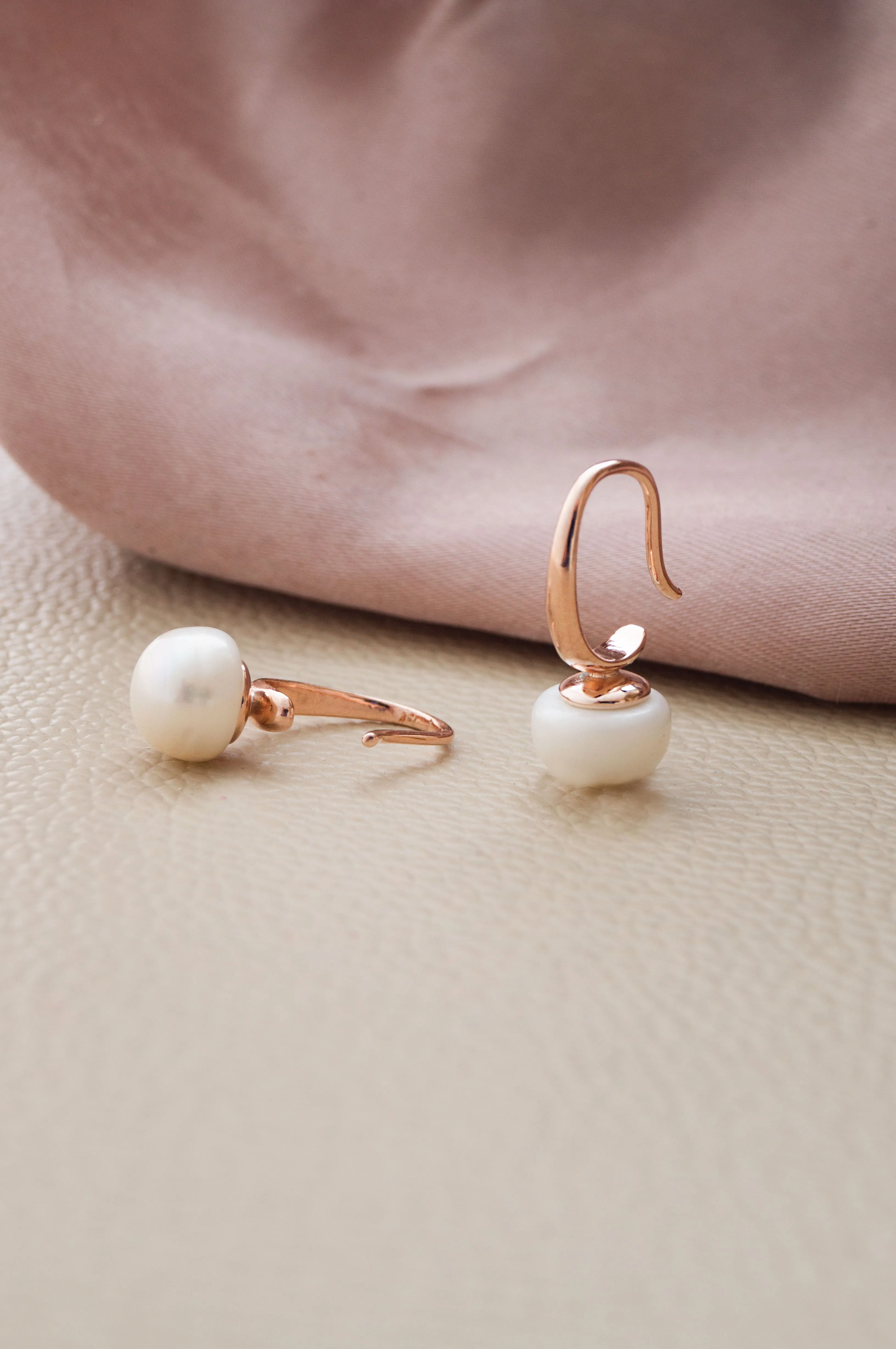 Pretty Pearl Slip On Rose Gold Plated Sterling Silver Drop Earrings